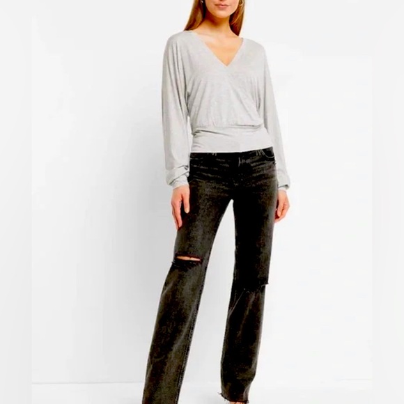 Express Open Back Faux Wrap Top Heather Gray |Size Small - Picture 6 of 10